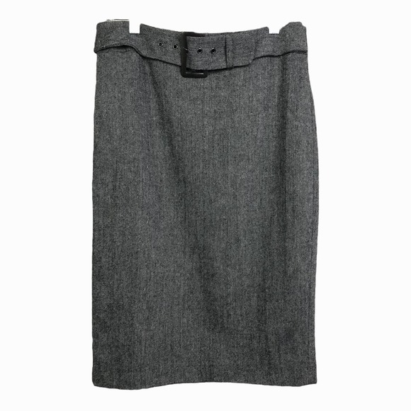 Dalia Collection Women's Pencil Skirt Tweed Gray Lined Belt Buckle Back Zip Sz 4 - Picture 1 of 7
